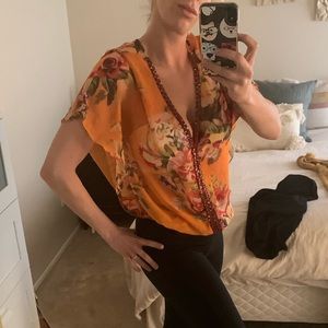Orange Floral Free People Top